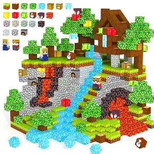 Coolnuro Lava Treasure Hunting DIY Building Block Puzzle Magnetic Cubes Set, Creative Magnetic Blocks, Kids Imaginative Play Learning Toys, Volcanic Adventure Fun, Perfect Gift