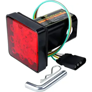 Trailer Hitch Receiver Cover with 12 LEDs Red Brake Light with 2" Receiver for Towing Truck RV and SUV