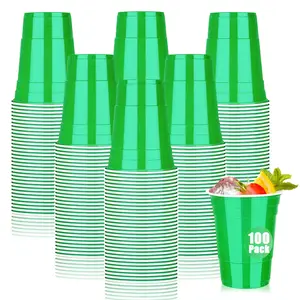 100 Pack Green Plastic Cups 16 oz, Disposable Cups for St Patrick's Day, Heavy Duty Drinking Cups, Graduation Cup for Wedding Christmas Beer Taste Serving Snack Sample Tastings Barbecues