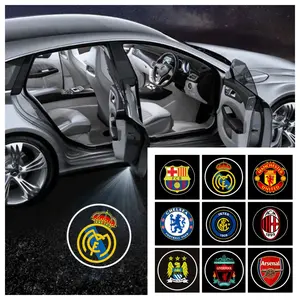 2PCS International Football Team Logo Car Welcome Light, No-Drill Install Door Projector Ambient Light Sticker, Universal Fit for Most Vehicle Models