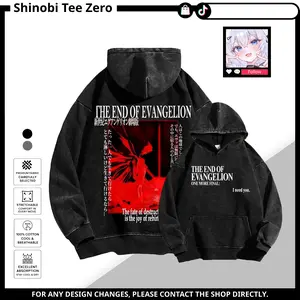 Neon Genesis Evangelion EVA Unit 01 Vintage Wash Hoodie Anime Mecha Graphic Oversized Streetwear Pullover Hoodie Heavyweight Cotton Retro Washed Style