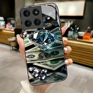 Diamond on Dollars  2D pattern suitable for Motorola Moto EDGE 60 50 30 20 Pro FUSION ULTRA 50NEO 50FUSION E15 GPLAY2023 G22 G15 Pretty Protective Phone Case,Black Frame Glass Phone Case Individual Design,Is Suitable for Every Holiday Gift