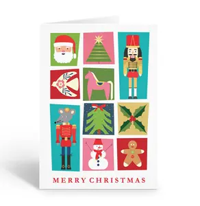 Stonehouse Collection Christmas Card Set, Nutcrackers, Santa, Tree, Snowman, Gingerbread & More, 12 Cards with Envelopes – Blank Inside – Made in the USA