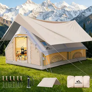 SENLEETO Inflatable Glamping Tent 129 sq ft - Waterproof 4-Season Air Tent with Rainfly & Skylight, 420D Oxford, No AC Port - Classic Shelter for Adults, CLEARANCE PRICE