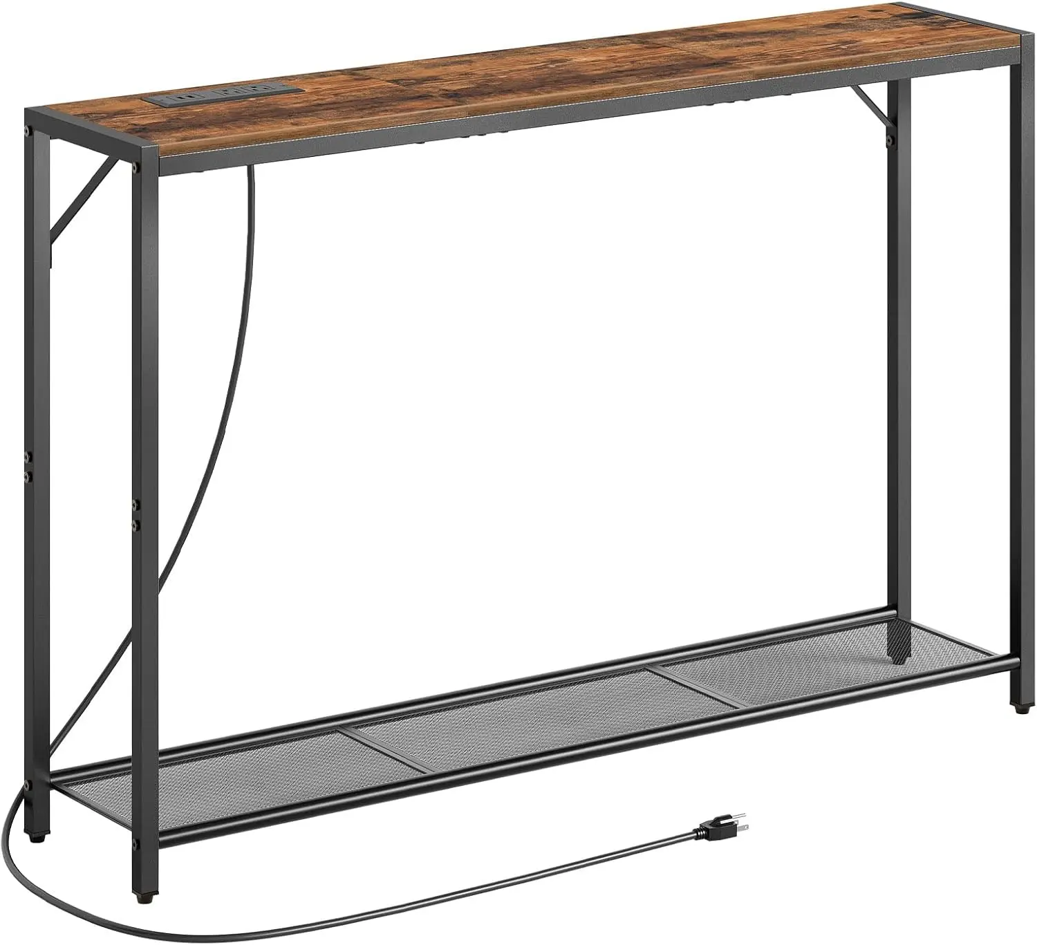 Sofa Table with Power Outlet, 43.7" Console Table with USB Ports, Behind Couch Table, Entryway Table for Living Room, Hallway, Foyer, Metal Frame, Adjustable , Rustic Brown CTHR11E01Z1N1