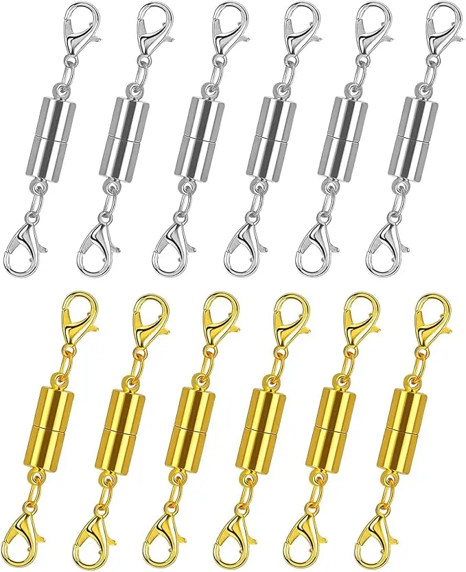 EZ Cozy Magnetic Jewelry Clasps and Closures, 12-Pack Gold & Silver Plated Beading Accessories, Ultra-Strong Hypoallergenic Tarnish-Proof Extender for DIY Beading & DIY Jewelry Accessories