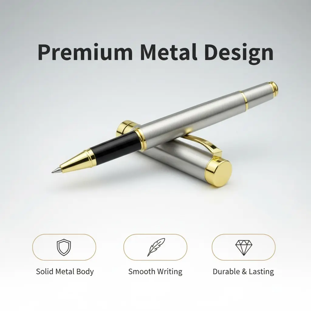 High-End Metal Ballpoint Pen, Smooth Writing Stainless Steel Body, Premium Office Pen, Flowing Ink, Durable Fashion Design, Ideal for Company Gifts