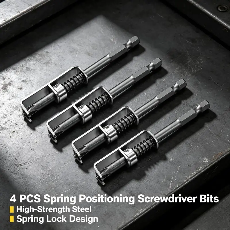 Stainless 2-Pcs Spring-Loaded Screw Holder Bit Set - Anti-Drop Screwdriver Bit with Single-Hand Operation, Grip Design, Reliable Universal Fit Tool for Home Repair Tasks, Technicians