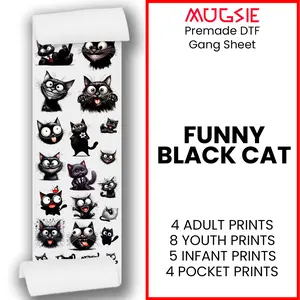 Funny Black Cat Direct-to-Film DTF Transfer Gang Sheets - 22x60