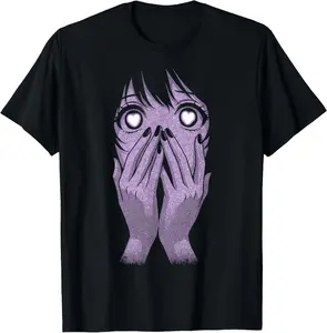 100% Cotton Anime Eyes Girl Hearts Manga Otaku Grunge Goth Alt Aesthetic T-Shirt