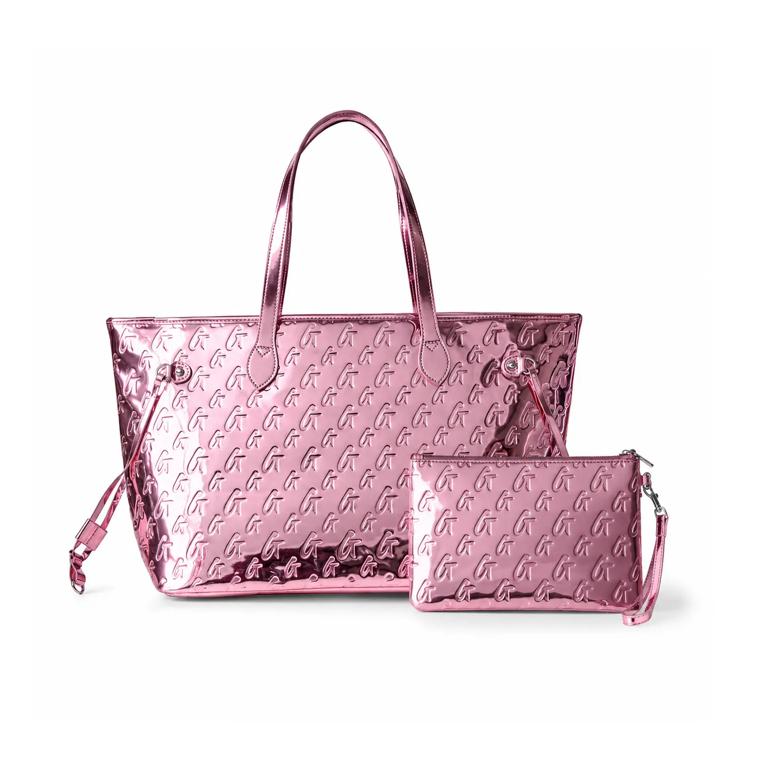 MONOGRAM GLAM TOTE WITH WRISTLET - METALLIC PINK