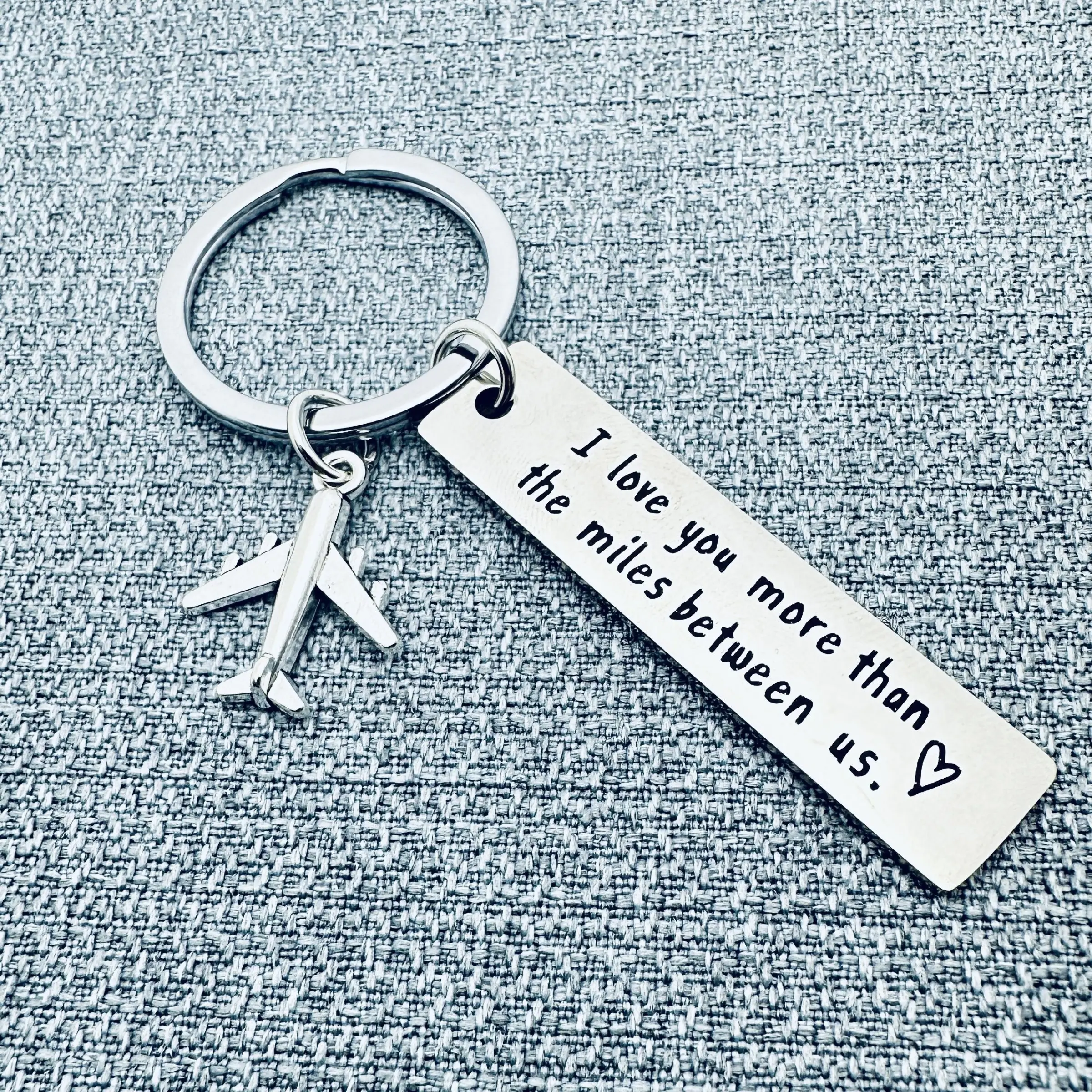 Romantic Stainless Steel Keychain - Engraved "I Love You More Than the Miles Between Us" with Airplane Charm - Ideal Long-Distance Relationship Gift for Boyfriends, Girlfriends | Perfect for Birthdays, Anniversaries, Valentine's Day