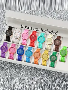 15 pieces/set Geneva Geneva silicone watch for women, Korean version, fashionable, beautiful, colorful jelly, student leisure watch, Exquisite Watch Set