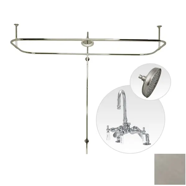 Side Deck Mount Clawfoot Tub Shower Enclosure with Gooseneck Faucet and Rain Shower Head in Brushed Nickel