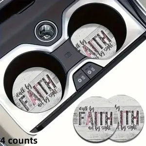 Fashion Letter Pattern Car Coaster, 4 Counts Round Anti-slip Car Cup Holder Coaster, Car Interior Decoration Accessories for Women & Men, Car Interior Accessory