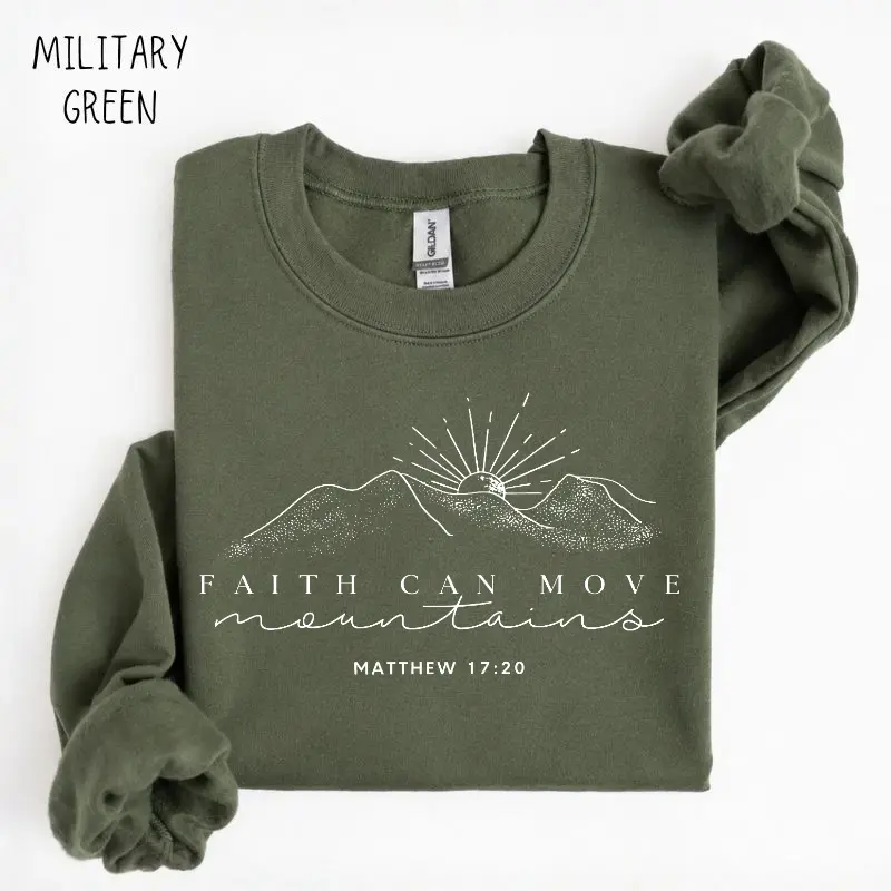 Faith Can Move Mountains Sweatshirt, Christian Gift Sweatshirt, Faith, Bible Verse Crewneck, Minimal Christian Sweatshirt Top Womenswear, Women's Long Sleeve Sweatshirt