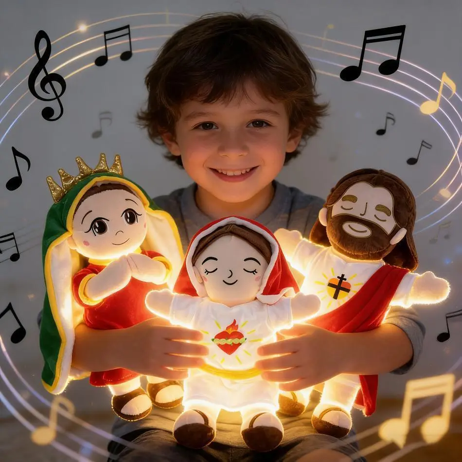 Jesus Virgin Mary Plush Doll - 30-35 cm Breathing Soothing Sensory Stuffed Toy with Music and Light, Manual Sleeping Companion, Home Decor Figurine for Self Purchase Festival Gift, 30-35 Centimeters