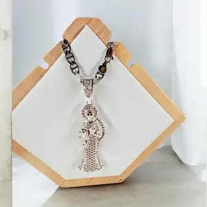 Santa Muerte Pendant Necklace Silver Plated  Sparkling Religious Jewelry