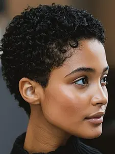 Natural Short Afro Curly Human Hair Wig, Glueless Afro Wig, Daily Party Cosplay Gift Use, Machine Made Pixie Cut Wigs for Women