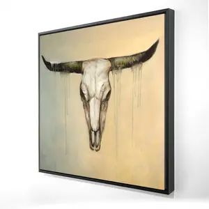 360 Stand Brown Framed Animal Skull Wall Photo - 36x36 in, Farmhouse Room Decoration, Artistic Home Decor, Ideal Gift for Home Supplies Lovers, Bull, Print