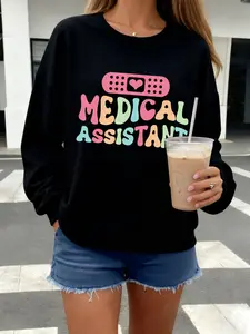 Women's Fall Winter Medical Assistant Round Neck Casual Sweatshirt, College Student Pullover, Heart Pattern Gift for Medical Assistants