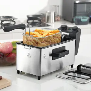 3L Electric Deep Fryer with Basket, 1700W Small Stainless Steel Deep Fryer for Home Use, Adjustable Temp & Timer, View Window Lid with Odor Filter, Dishwasher Safe