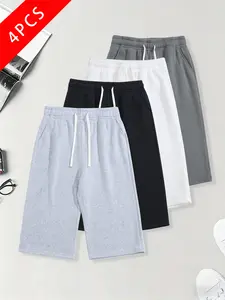 summervibes Pack of 4 men’s summer casual athletic shorts, three-quarter length, loose straight fit, comfortable and breathable