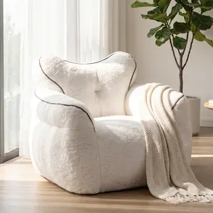 Faux Fur Bean Bag Chair for Adults, Heart-Shaped Back Support Lazy Sofa Chair, Comfy Reading Chair for Living Room, Bedroom & Apartment