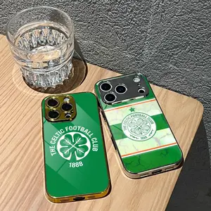 PIKPAKA C-Celtic FCS Top football team Logo Fashion Phone Case For iPhone 17 16 15 14 13 12 Pro Max Plus Electroplated Metal Bumper Case Slim Tempered Glass Back Advanced Materials Shockproof Anti-Scratch Luxury Case Fashion Durable Stylish