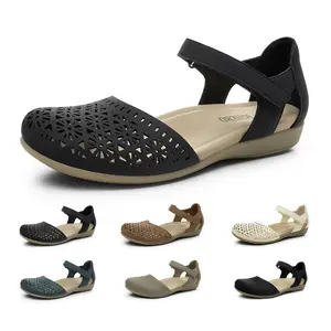 RIHERO Women's Flat Closed Toe Sandals - Orthopedic Elegant, Breathable Hollow-out Design,Comfy Arch Support, Adjustable Strap Closed-Toe Non-Slip for Work & Vacation - Summervibes