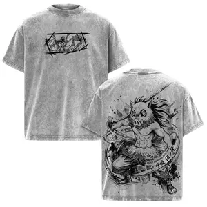 Inosuke Hashibira Tee Washed – Demon Slayer Washed Anime Manga T-Shirt, Minimal Washed Beast Breathing Graphic Tee, Unisex Oversized Streetwear Shirt, Wild Mountain Fighter Aesthetic Tee, Gift for Demon Slayer Fans