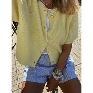 Women's Plain Cardigan, Casual Short Sleeve Knit Cardigan for Summer, Fashion Women's Knit Clothing for Daily Wear