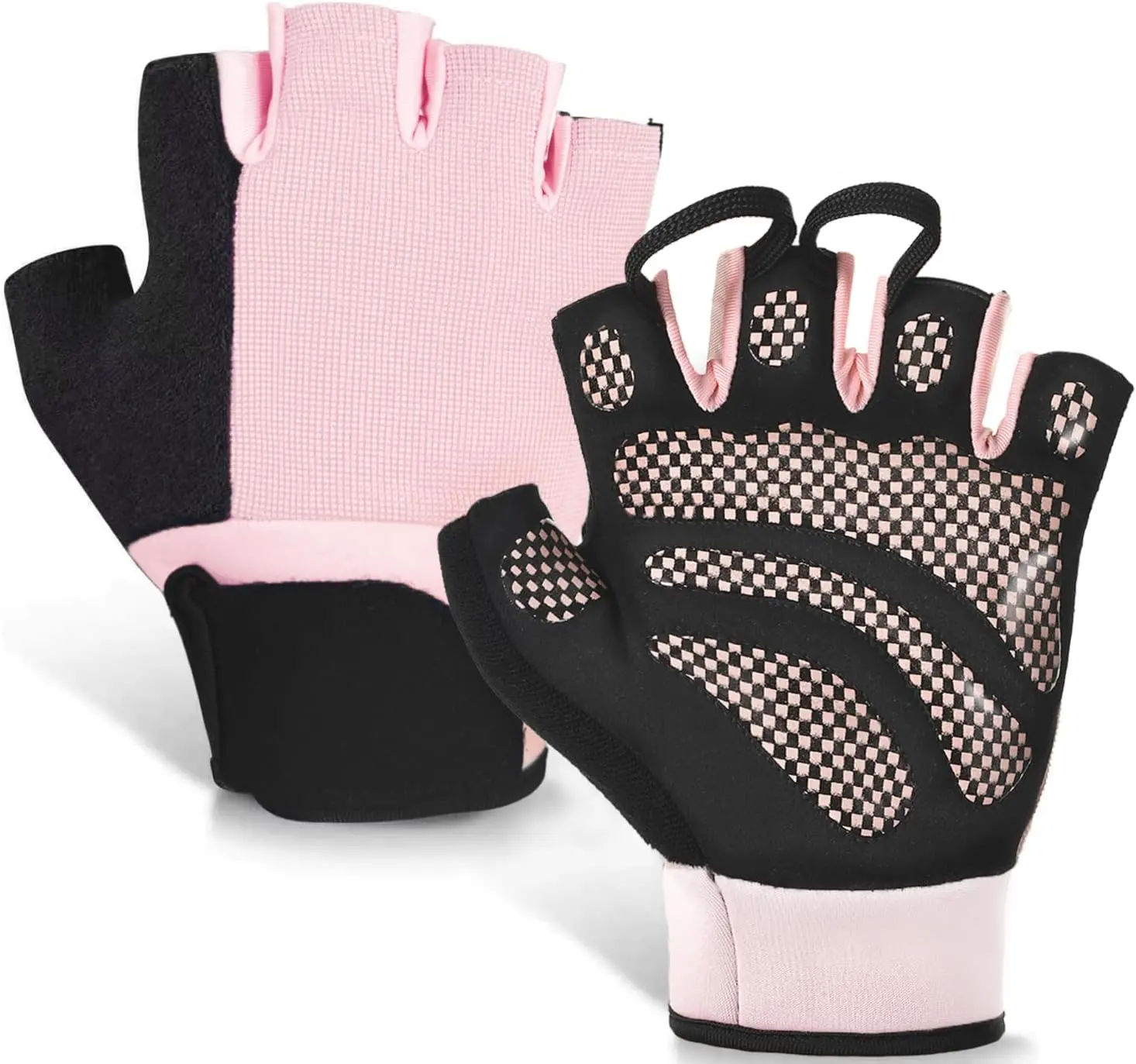 Joint Support Weight Lifting Gloves - High-Grip, Silicone Padded, Breathable Fingerless Gym Gloves with Extended Wrist Support for Men & Women, Ideal for Pull Ups, Powerlifting (Pink/Black)