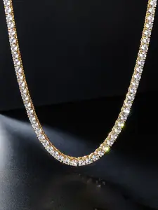 ICED CHICS Men's Hip Hop Rapper Style Full Diamond Pendant Necklace, Square Faux Diamond Design, Luxury Unisex Jewelry, Perfect Father's Day Gift，4-millimeter tennis chain, Iced Out Jewelry