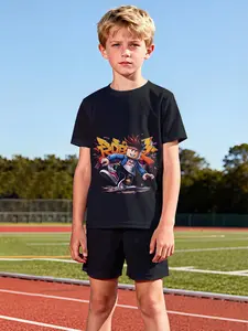 Roblox Boy's Two-Piece Short-Sleeve and Shorts Set, 100% Polyester Casual Loose-Fit Set, Summer Fun Printed Patterns, Outdoor Sports T-Shirt Set, Perfect Gift for Boys