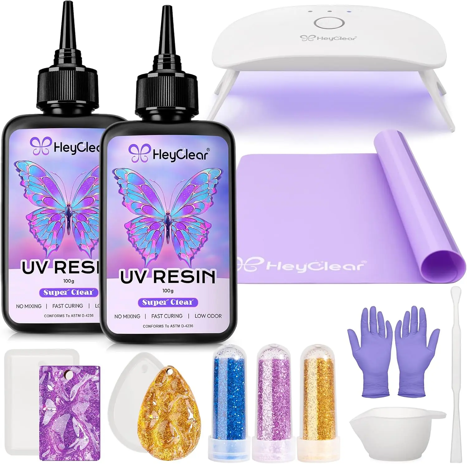 UV Resin Kit with Light -200g Crystal Clear, Hard Resina UV Light Fast Curing UV Glue for Beginners Crafting, Molds Jewelry Making, DIY Craft Decorations
