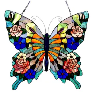 Chloe  22.5 x 24 in. Lighting Tiffany Glass Butterfly Window Panel