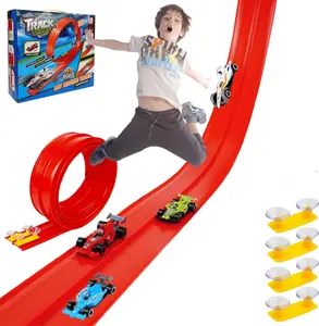 Flexible Race Track with Suction Cups Compatible with Hot Wheels Track,Matchbox & 1/64 Diecast Cars Portable Flex Track Race Car Set for Kids Ages 4-8 – Indoor & Outdoor Toy Gift