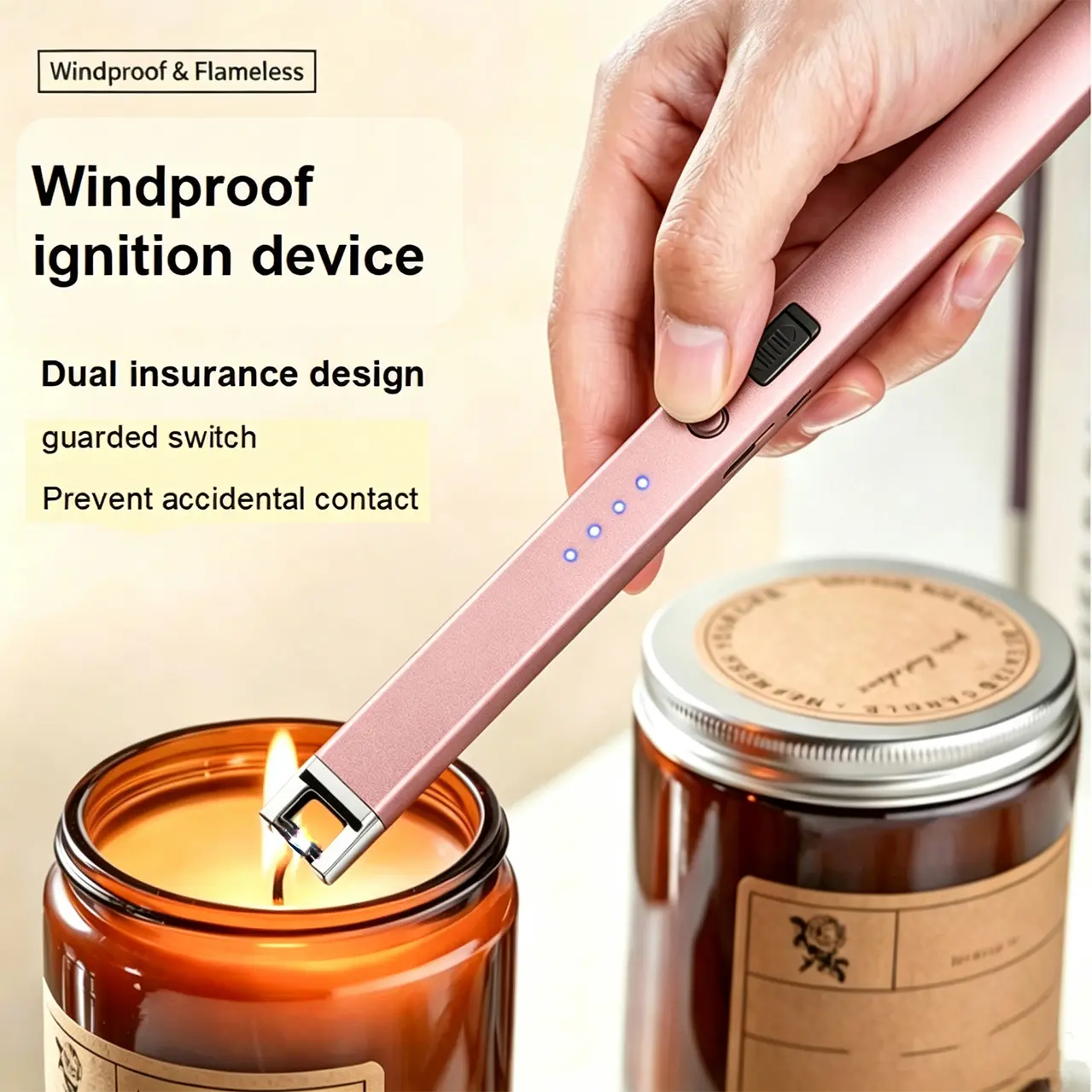 Rose gold lighter, with dual-lock safety design, windproof,flame-free, suitable for use in home kitchens and camping.