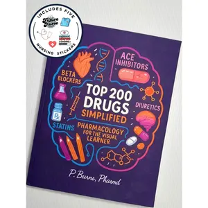 The Nursing Pharmacology Companion - Top 200 Drugs Simplified Book + 5 Nursing School Stickers