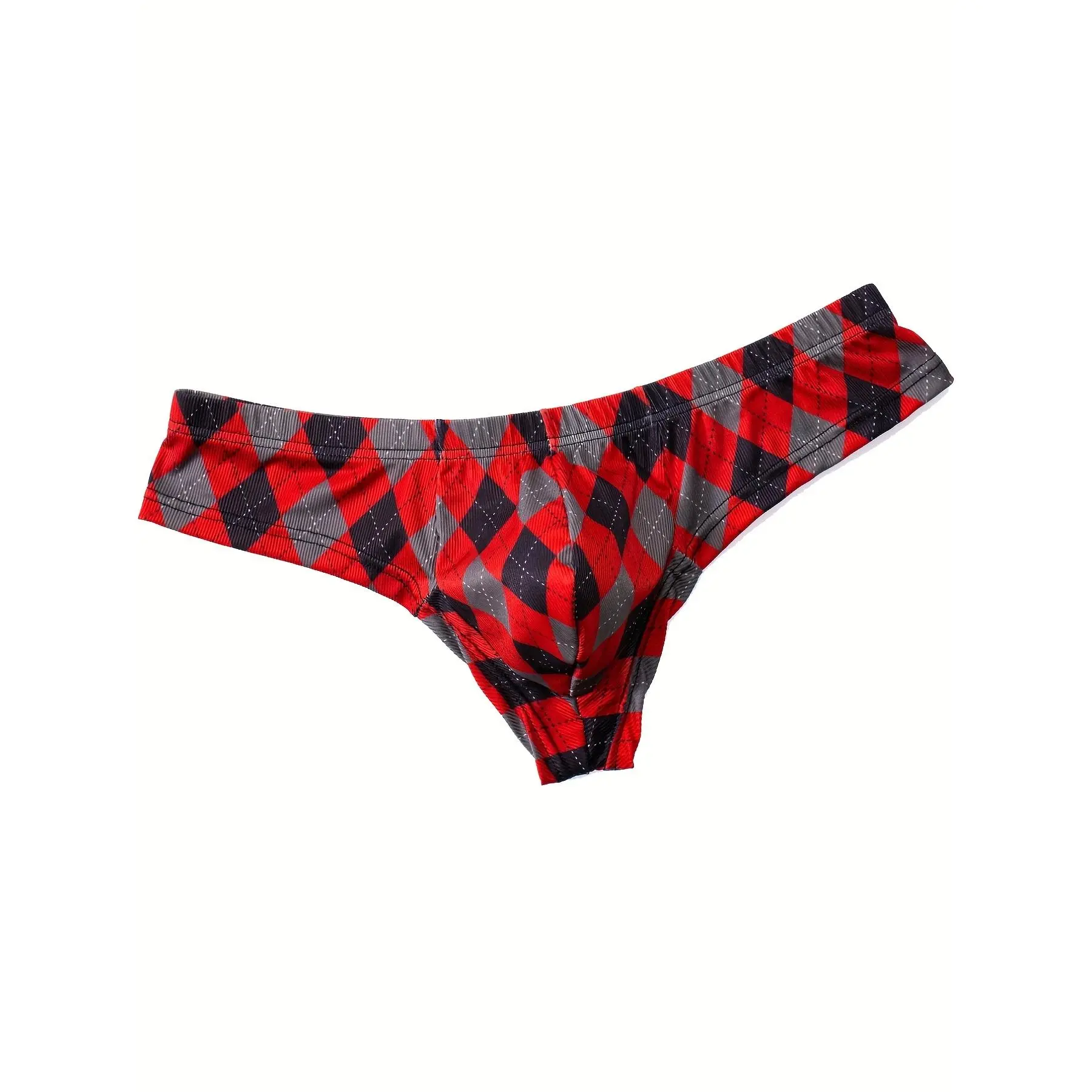 Men's Aesthetic Low-Rise Cut Boxer Briefs - Menswear, Elegant Geometric Argyle Print Knit, Polyester Mid-Stretch Breathable Fabric, Mid-Waist Cut with Side Slits, Human-Fit, Summer Casual, Machine Washable Pouch Support, Short Length Panty Style, Clothes