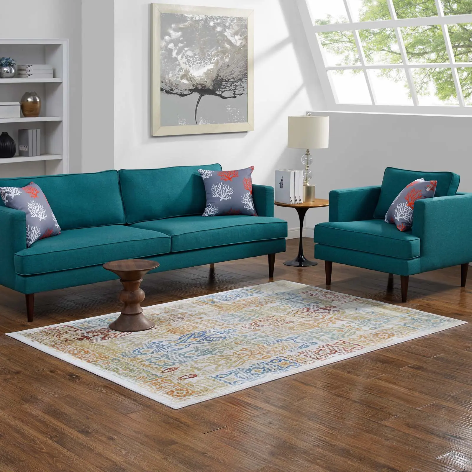 Modway Solimar Distressed Southwestern Aztec 5x8 Area Rug in Multicolored