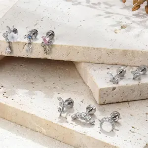 9 Piece Helix Earrings Butterfly CZ Studs Flat Back Cartilage Earrings Cartilage Earrings Beauty & Personal Care