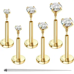 G23 Implant Grade Titanium Flat Back Studs • 14K Gold Hypoallergenic Piercing Jewelry • 16G/18G Internal Thread Studs for Helix, Tragus, Conch & Nose • Sleep-Safe & Water-Resistant (Set of 3 Pairs)