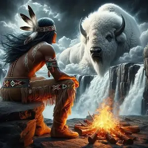 DIY Diamond Arts Colorful Painting Kit, Wolf & Bison Pattern Diamond Arts Colorful Painting without Frame, Handmade Art Crafts for Home Decor