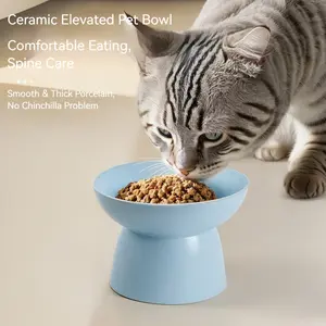 Ceramic Cat Pet Bowl, Tall Design Prevents Spills, Easy Feeding, Neck Protection, Perfect Gift for Cat Owners, Durable & Stylish