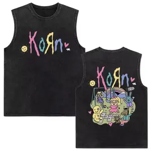 K0rn Washed Tank Tops, Gym Essential, Vintage Casual Crewneck Short Sleeves Menswear T-shirt Classic Cotton Fabric Streetwear