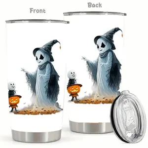 Double Layered Stainless Steel Minimalist Thermos with Personalized Patterns Suitable for Various Scenarios in Daily Life, A Special Gift for Family and Friends Ghost and Pumpkin 1 pc 20oz
