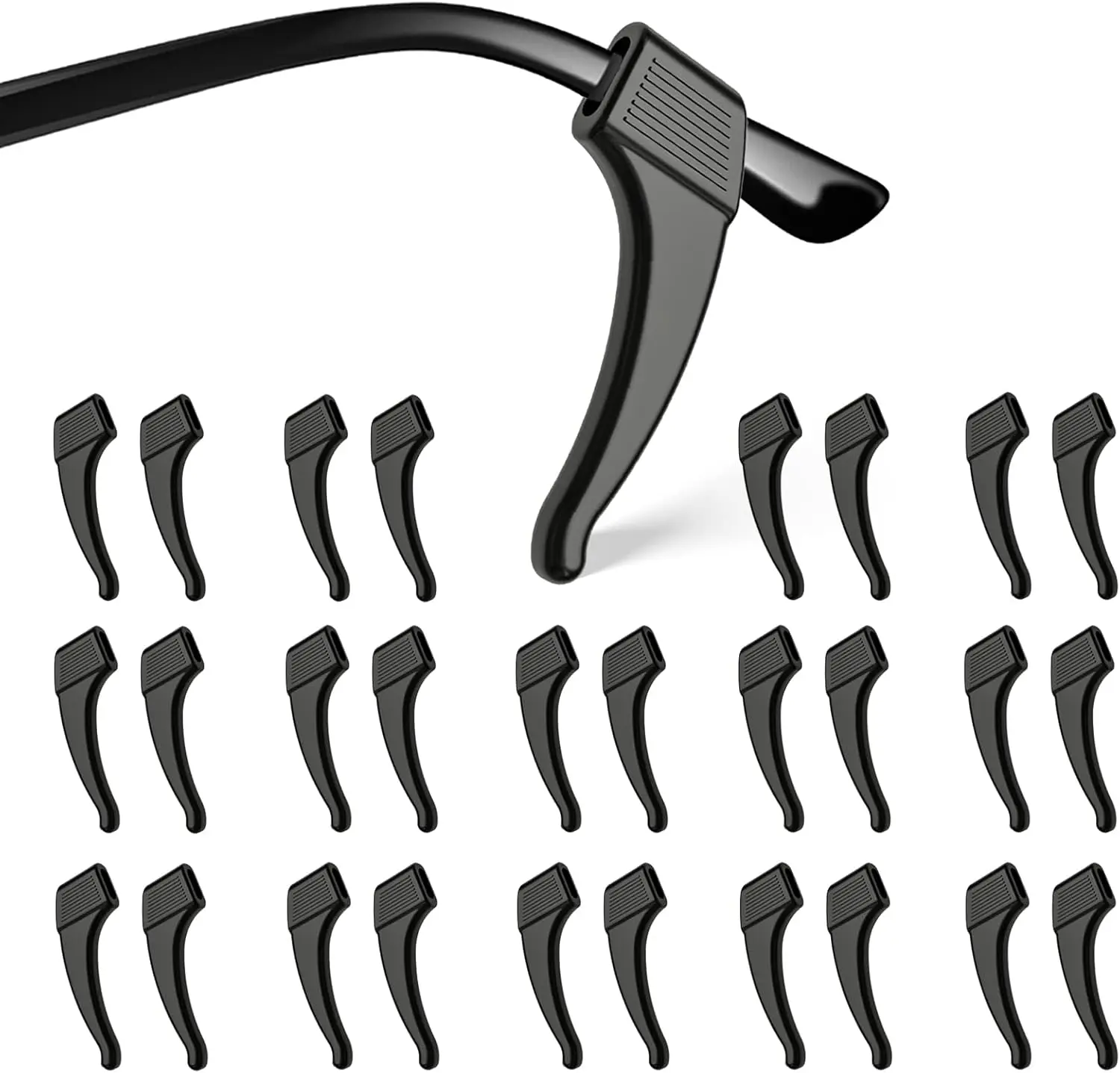 Classic Unisex Eyeglass Grips, 20 Pairs Solid Soft Silicone Anti-Slip Ear Hooks for Everyday Wear, Sports & Reading Glasses
