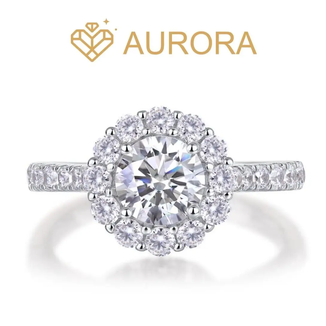 【#01 Radiant Halo】1 Carat Moissanite Rings with 925 Sterling Silver High Quality with Daily Gift Auspicious Ring Jewelry Wedding Synthetic Moissanite